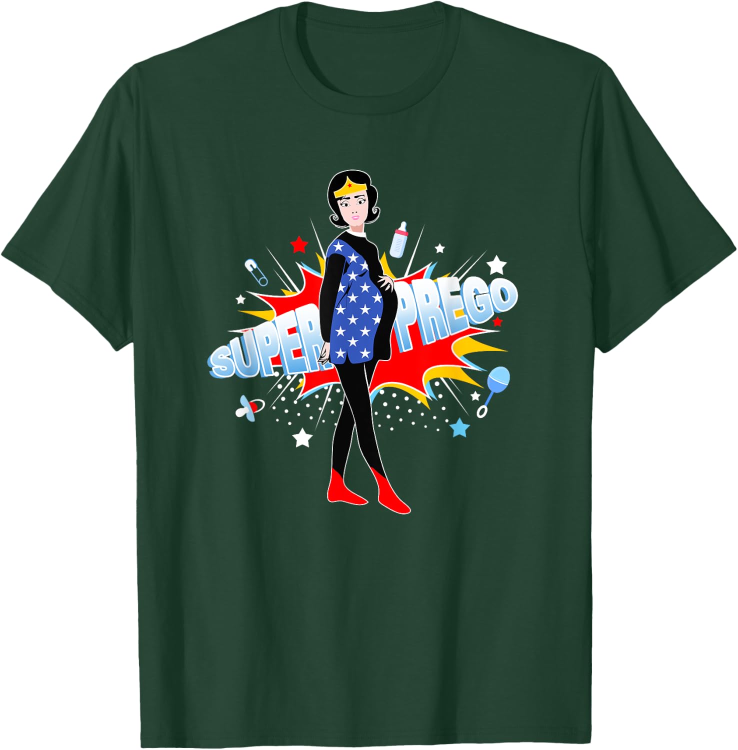 Funny Pregnancy, Super Prego Mom Pregnant T-Shirt - T-Shirt | Forest