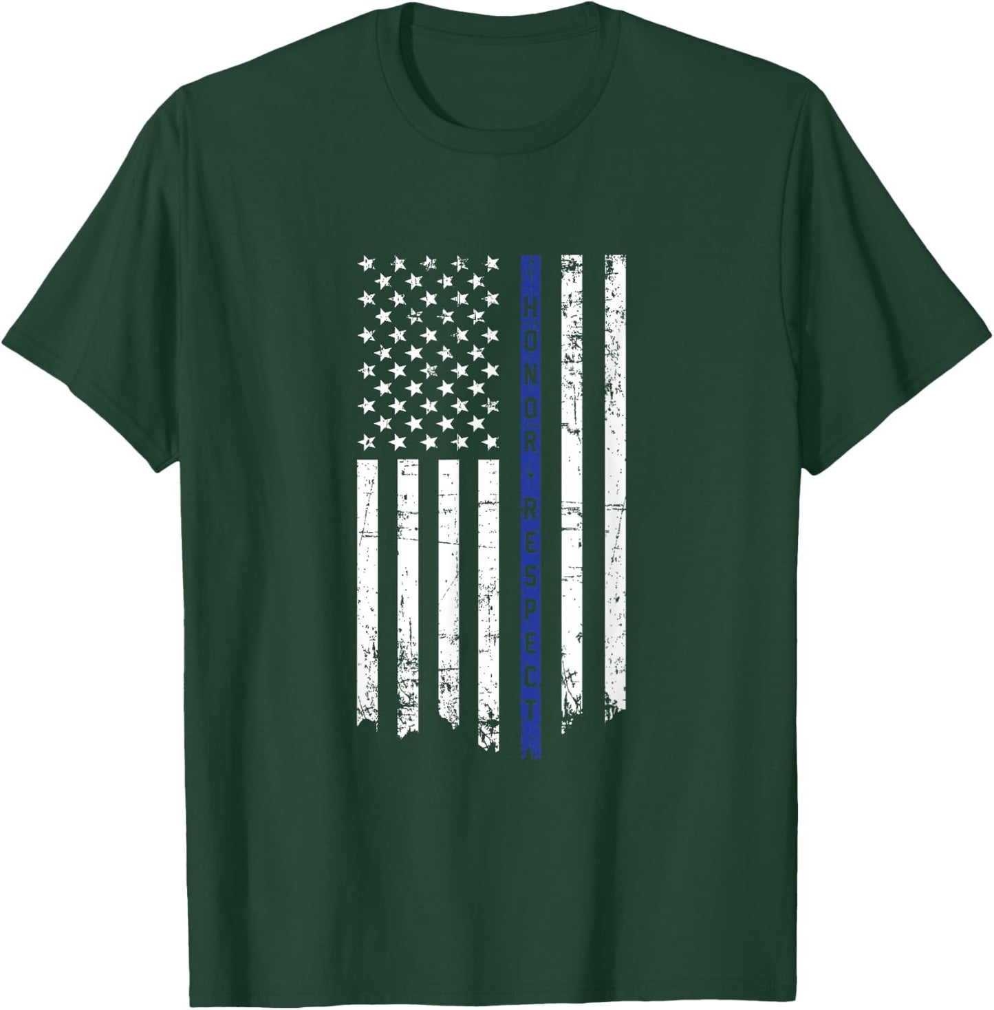 Honor & Respect Police Officer Thin Blue Line Flag T-Shirt - T-Shirt | Forest