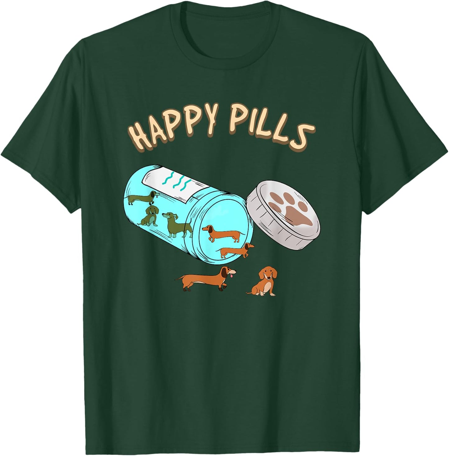 Happy Pills Dachshund Shirt, Dog Lover Gift Women Girls Kids T-Shirt - T-Shirt | Forest
