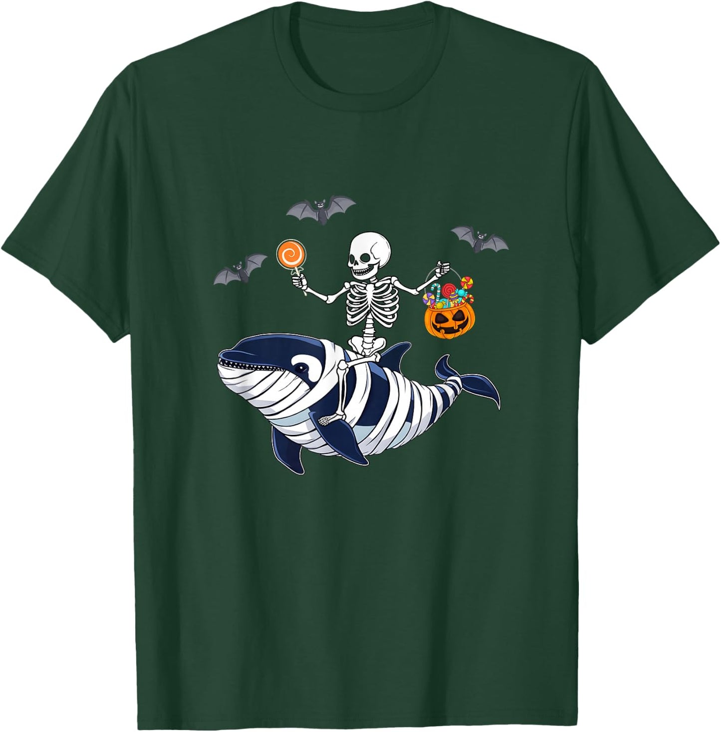Skeleton Riding Mummy Orca Halloween Costume Whale T-Shirt - T-Shirt | Forest