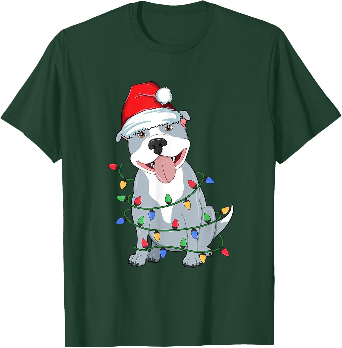 Pitbull Christmas Tree Lights Kawaii Pitty Dog Lover Xmas Men Women Kids T-Shirt - T-Shirt | Forest