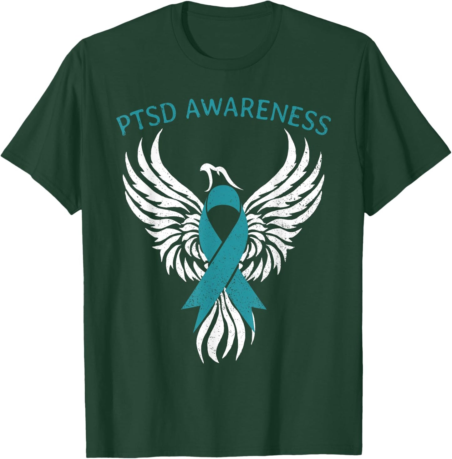 Rise of The Phoenix PTSD Awareness Month Teal Ribbon T-Shirt - T-Shirt | Forest
