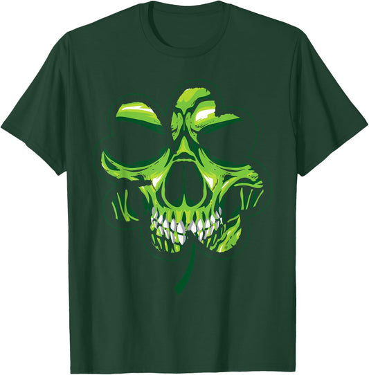 St Patricks Day Shirt Shamrock Skull Biker T-Shirt - T-Shirt | Forest