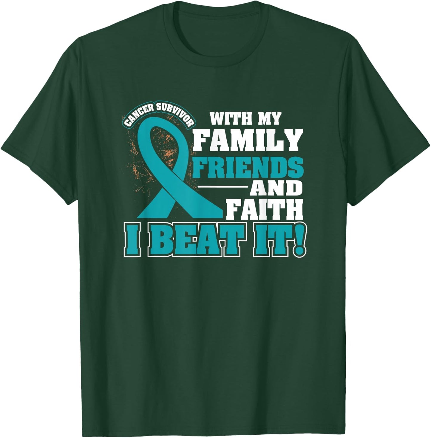 Family Faith I Beat It Ovarian Cancer Awareness Ribbon Gifts T-Shirt - T-Shirt | Forest