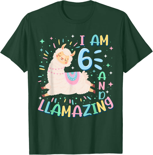 6th Birthday I Am 6 Years Old And Llamazing Llama Girl Teens T-Shirt - T-Shirt | Forest