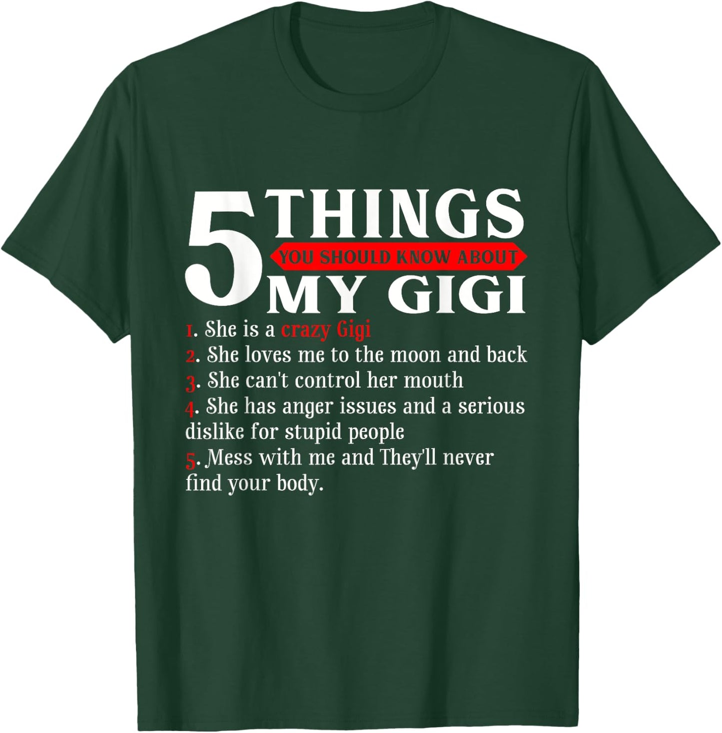 5 Things You Should Know About My Gigi Mother's Day T-Shirt - T-Shirt | Forest