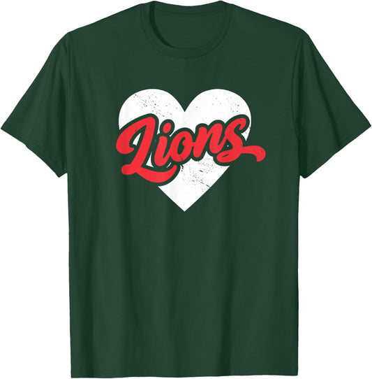 Vintage Lions High School Go Lions Pride Heart T-Shirt - T-Shirt | Forest