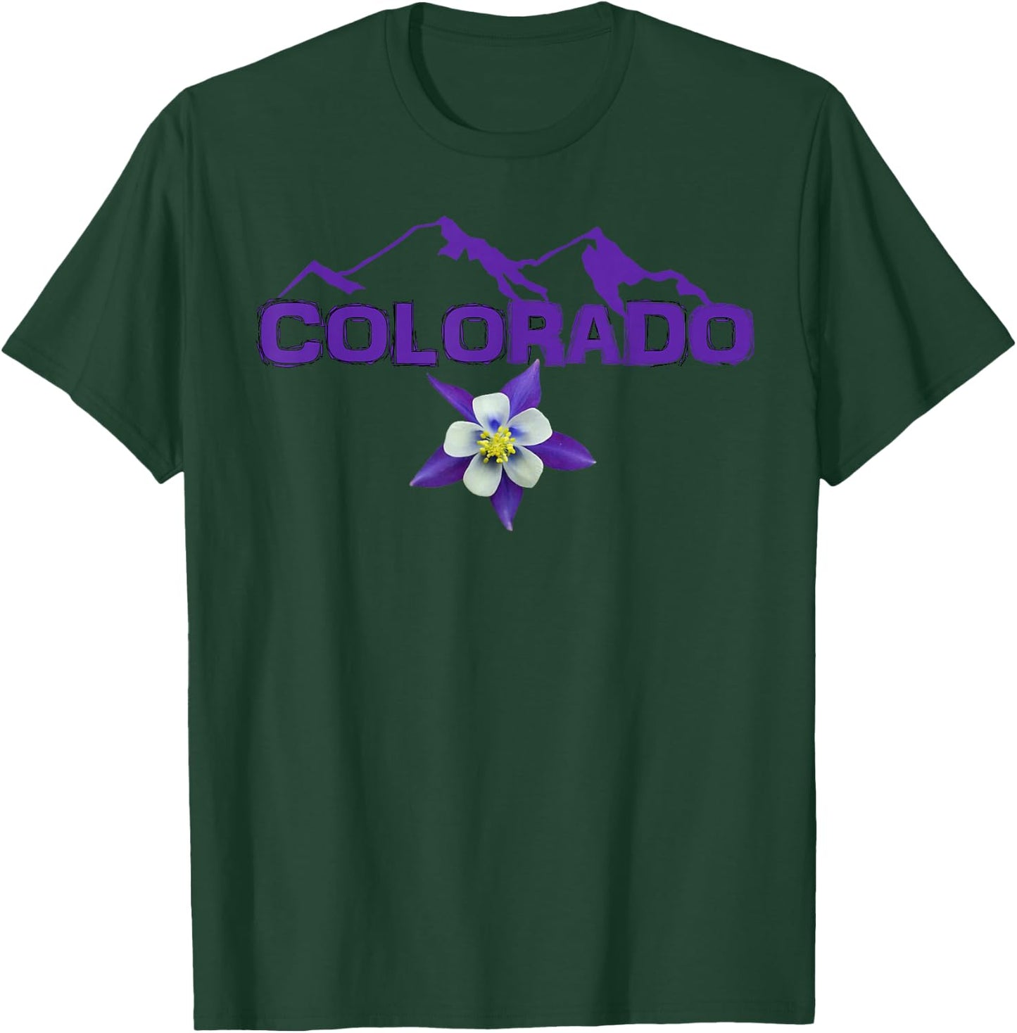 Colorado Mountain Silhouette, Columbine State Flower T Shirt T-Shirt - T-Shirt | Forest