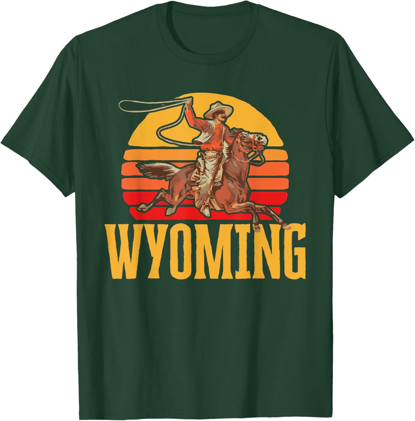 Out West Supply Co. Western Threads Wyoming Retro Roping Cowboy Vintage Graphic T-Shirt - T-Shirt | Forest