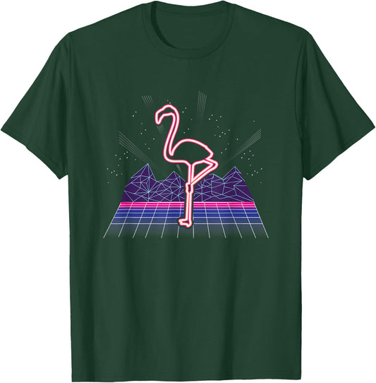 Retro Neon Flamingo 80s I 70s Nostalgic Gift T-Shirt - T-Shirt | Forest