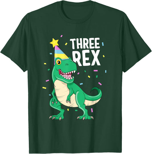Three Rex 3rd Birthday Boy T-Rex Dinosaur Party Happy Third T-Shirt - T-Shirt | Forest