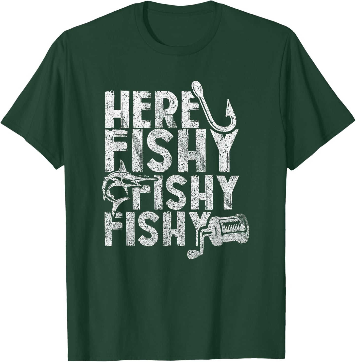 Here Fishy Fishy Fishy Lucky Fishing Shirt T-Shirt - T-Shirt | Forest