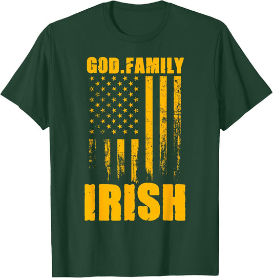 Notre Dame Irish God. Family. Vintage USA Flag T-Shirt - T-Shirt | Forest