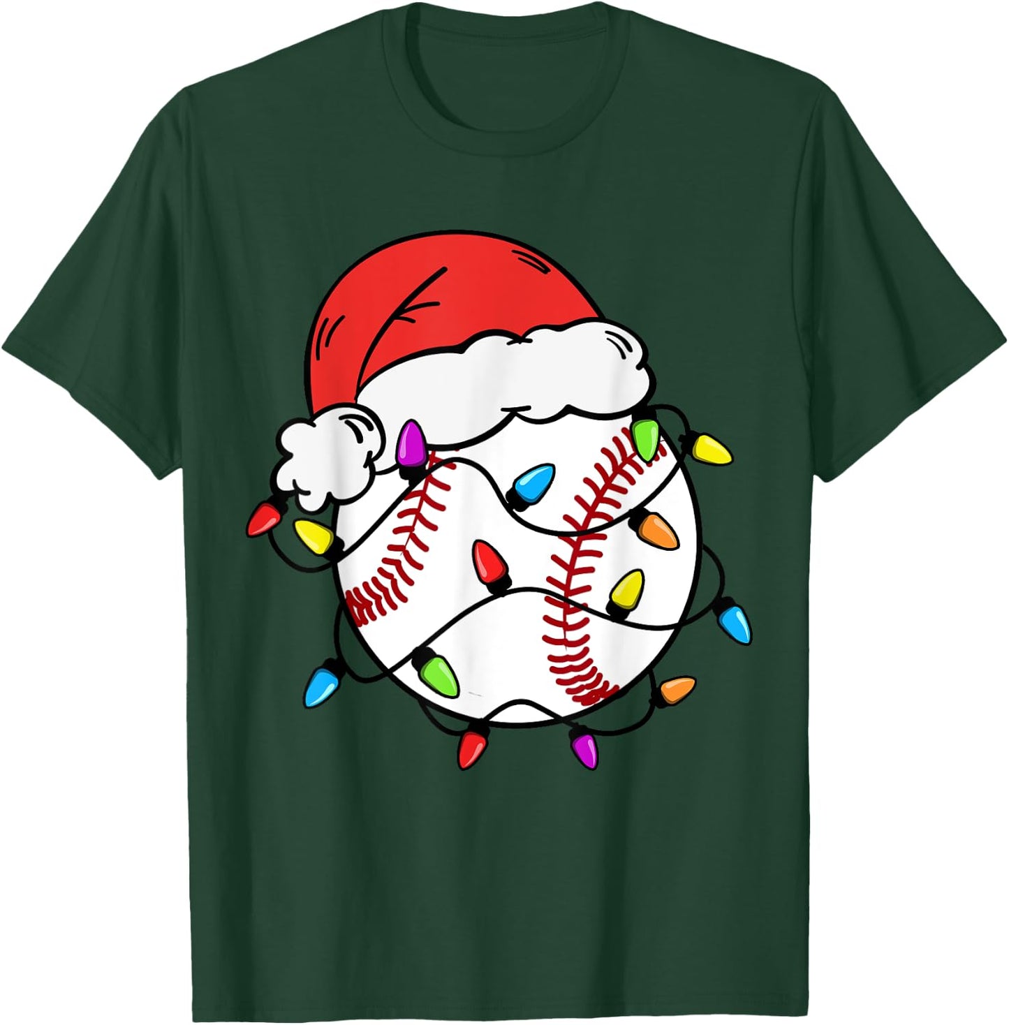 Baseball Santa Claus Hat Christmas Light Baseball Boys Kids T-Shirt - T-Shirt | Forest
