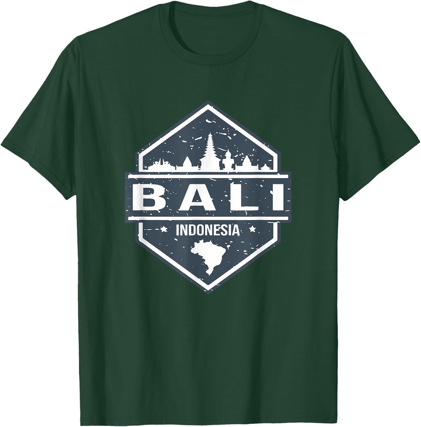 Bali Indonesia Design With Bali Island And Silhoutte of City T-Shirt - T-Shirt | Forest
