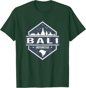 Bali Indonesia Design With Bali Island And Silhoutte of City T-Shirt - T-Shirt | Forest