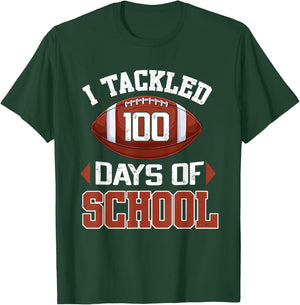 I Tackled 100 Days Football Boy Teen Kid 100th Day Of School T-Shirt - T-Shirt | Forest