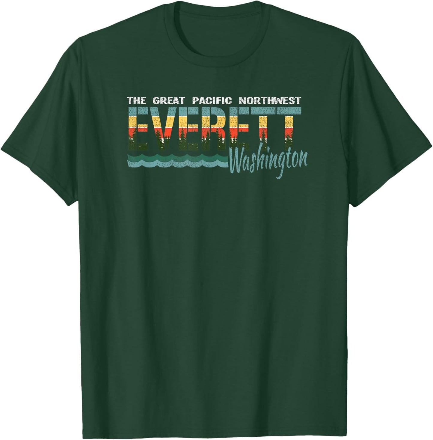 Distressed Retro Everett WA Pacific Northwest Shirt PNW T-Shirt - T-Shirt | Forest