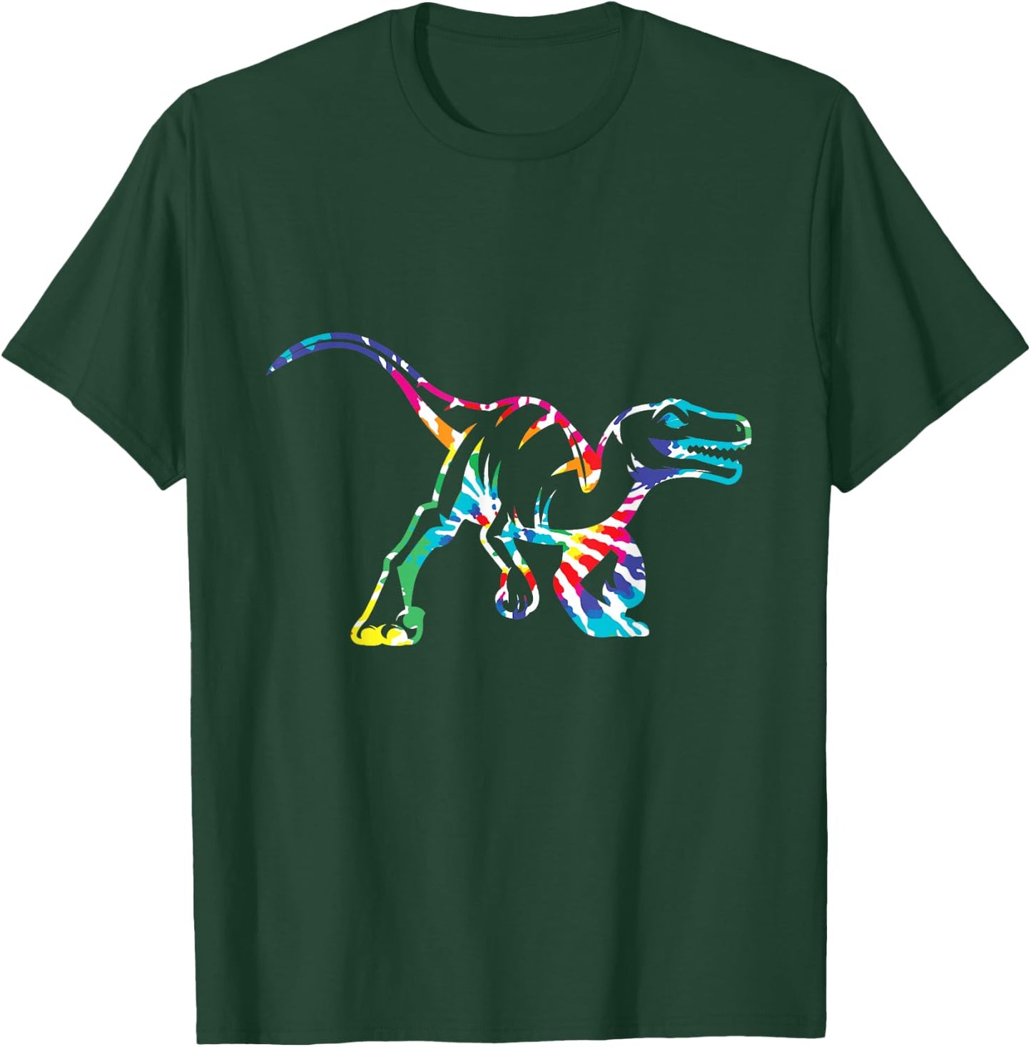 Fun Hippie Rainbow Tie Dye Raptor Dinosaur Small T-Shirt - T-Shirt | Forest