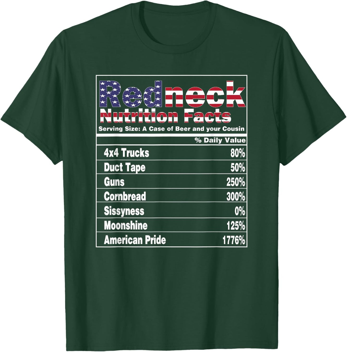 Redneck Nutrition Facts 4th of July Country Funny T-Shirt - T-Shirt | Forest