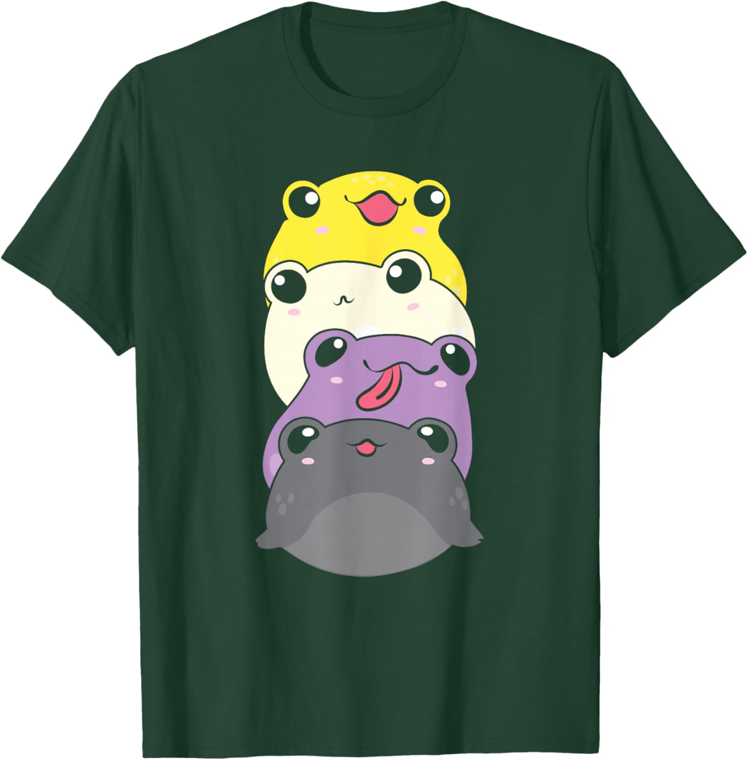 Nonbinary Flag Color Cute Frogs Subtle Enby Pride T-Shirt - T-Shirt | Forest