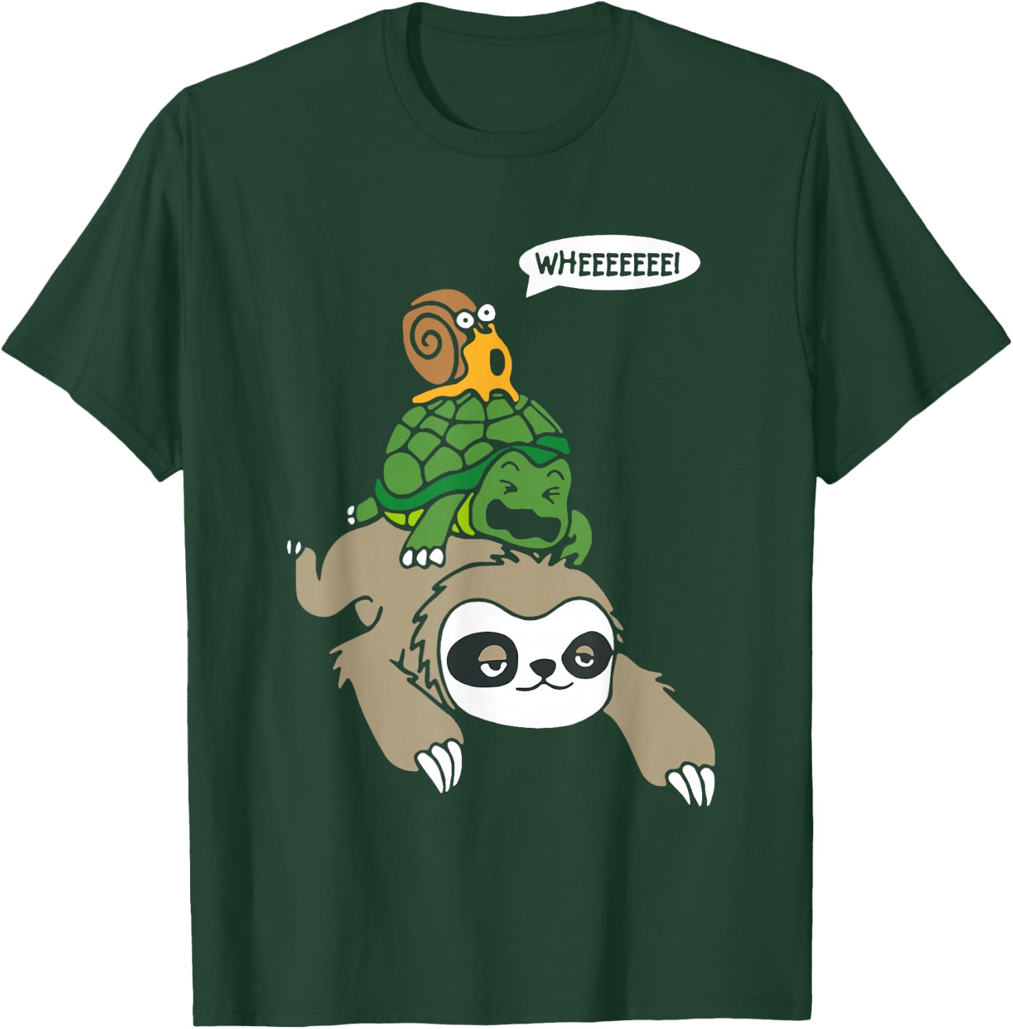Sloth Turtle Snail Piggyback Animal Running Wild T-Shirt - T-Shirt | Forest