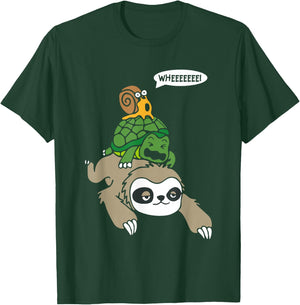 Sloth Turtle Snail Piggyback Animal Running Wild T-Shirt - T-Shirt | Forest