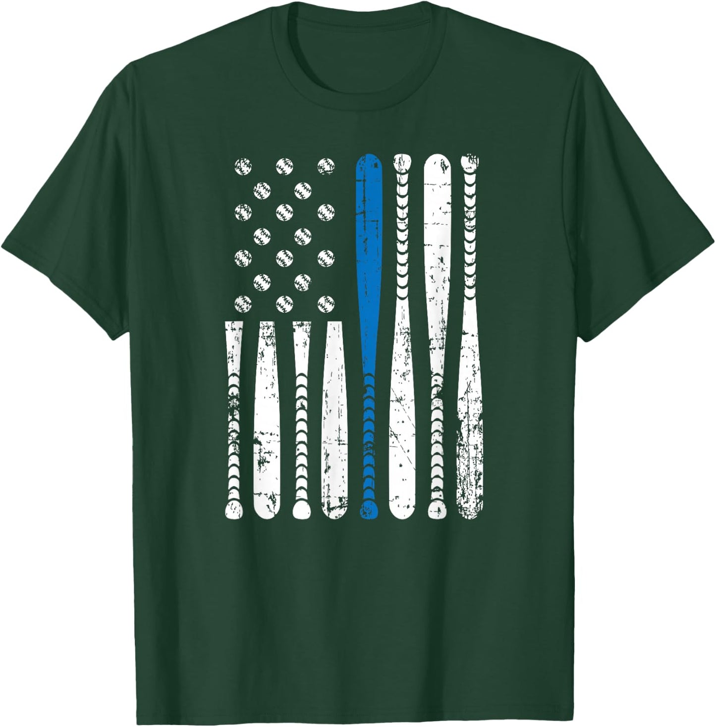 Thin Blue Line LEO USA Flag Police Support Baseball Bat T-Shirt - T-Shirt | Forest