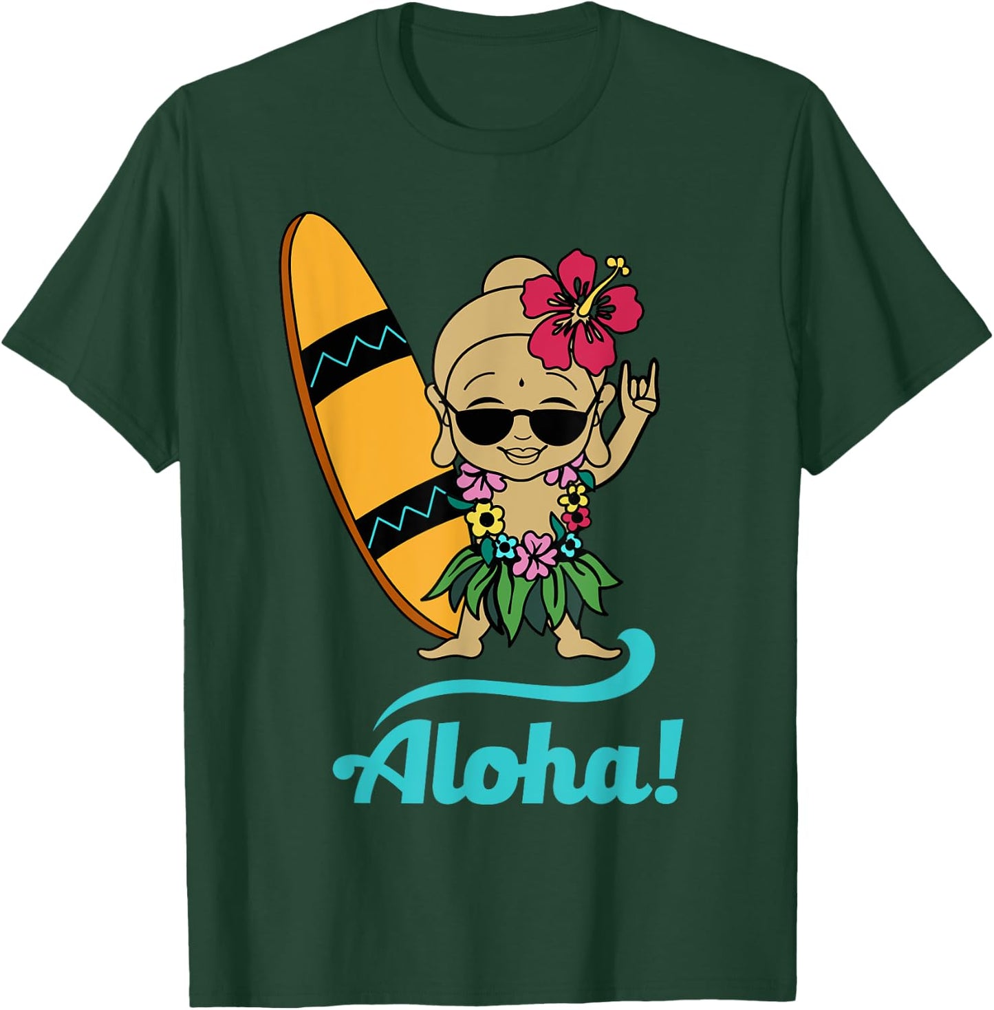 Hawaiian Surfing Buddha Aloha Hawaii Beach Yoga T-Shirt - T-Shirt | Forest