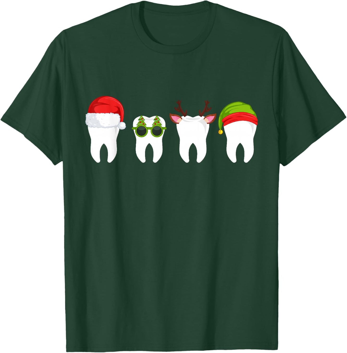 Funny Dentist Christmas Tooth Dental Teeth with Xmas Hats T-Shirt - T-Shirt | Forest
