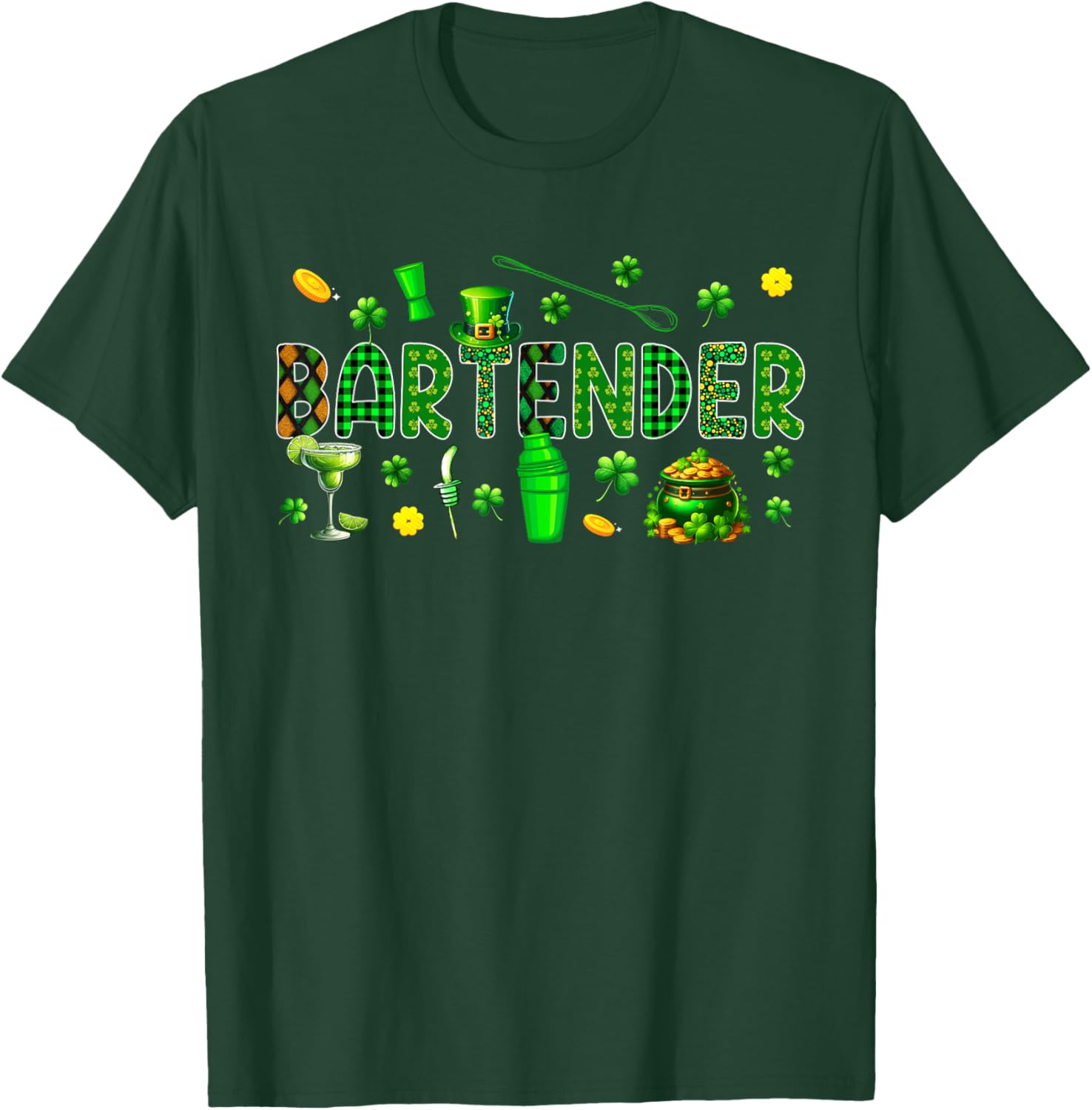 Bartender Tools St. Patrick's Day Shamrocks Funny Job Team T-Shirt - T-Shirt | Forest