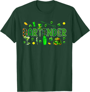 Bartender Tools St. Patrick's Day Shamrocks Funny Job Team T-Shirt - T-Shirt | Forest