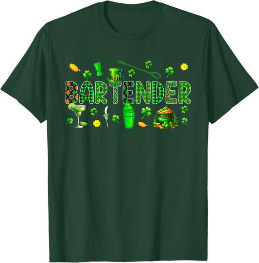 Bartender Tools St. Patrick's Day Shamrocks Funny Job Team T-Shirt - T-Shirt | Forest