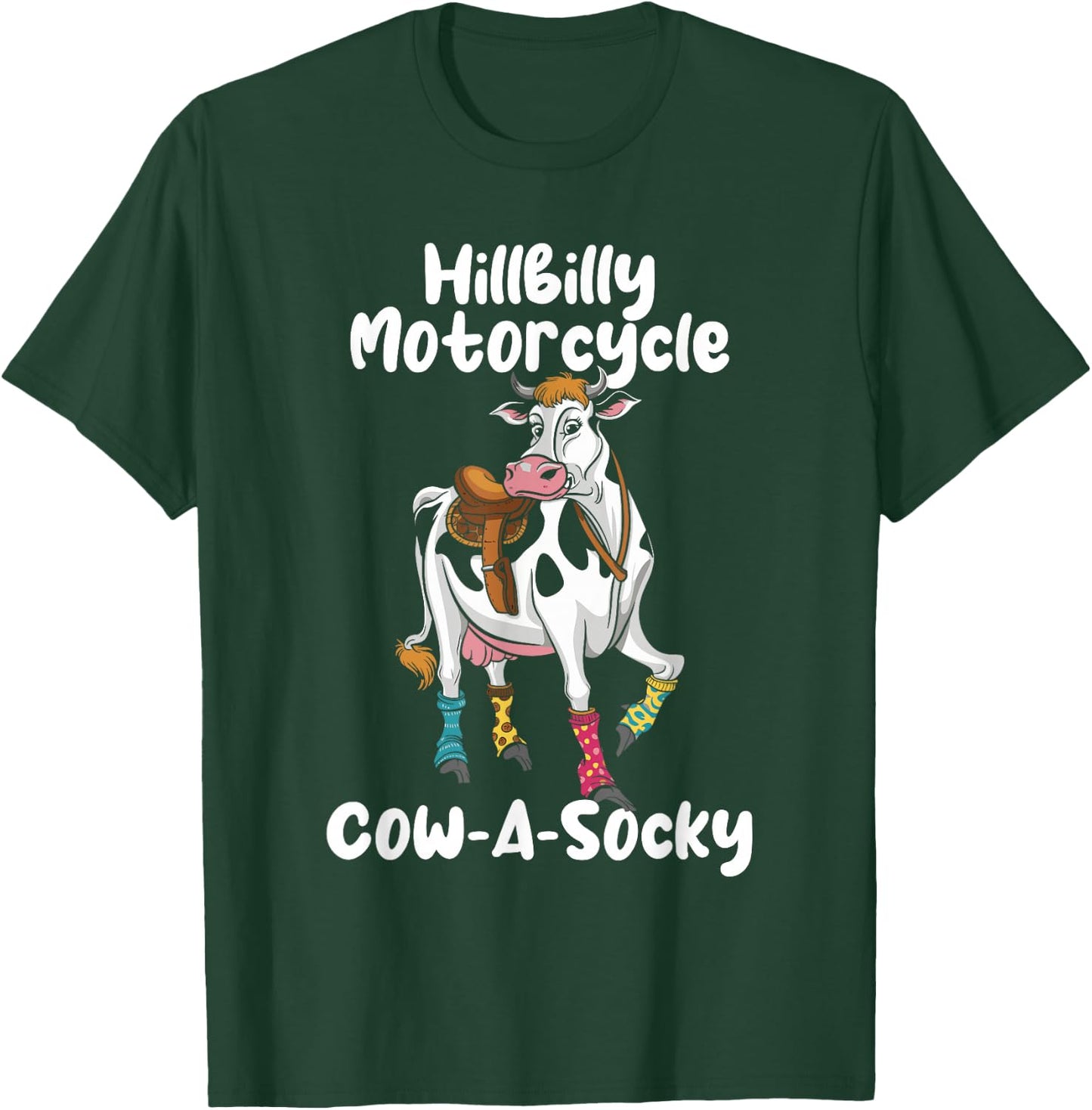 Funny Cow Hillbilly Motorcycle Cow-A-Socky T-Shirt - T-Shirt | Forest
