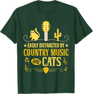 Distracted By Country Music And Cats Cowboy Cat T-Shirt - T-Shirt | Forest