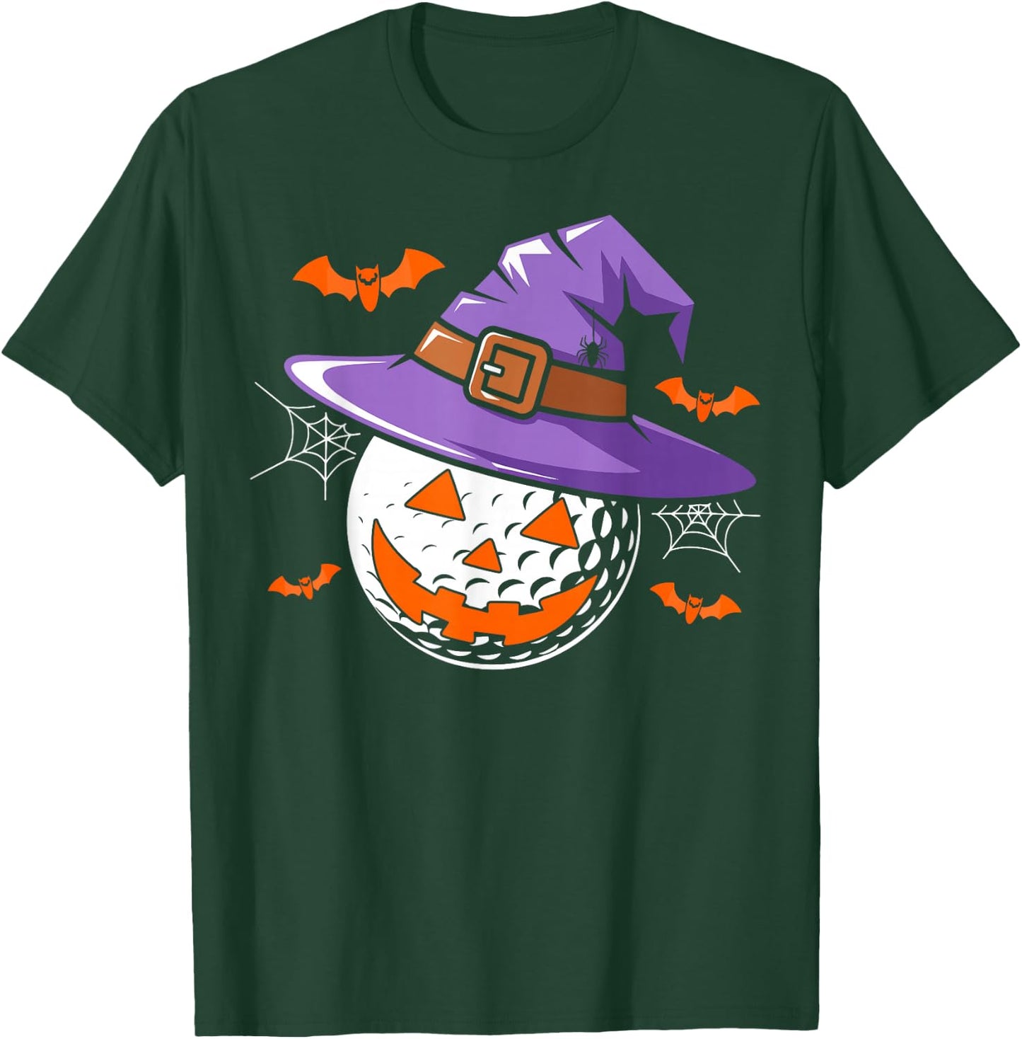 Halloween Golf Ball Witch Hat Pumpkin Spooky Bat Web Lover T-Shirt - T-Shirt | Forest