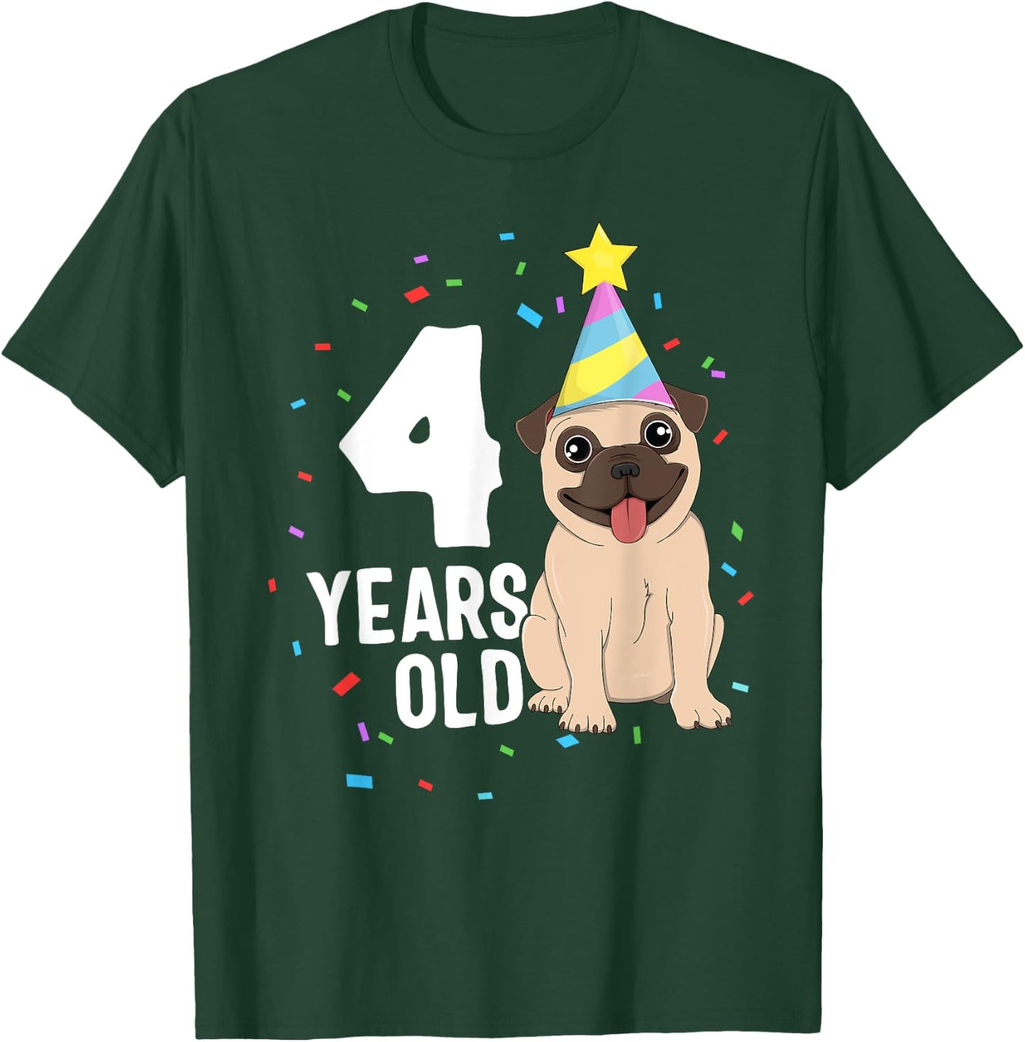 4 Years Old Birthday Pug Dog Lover Party 4th Birthday Kid T-Shirt - T-Shirt | Forest