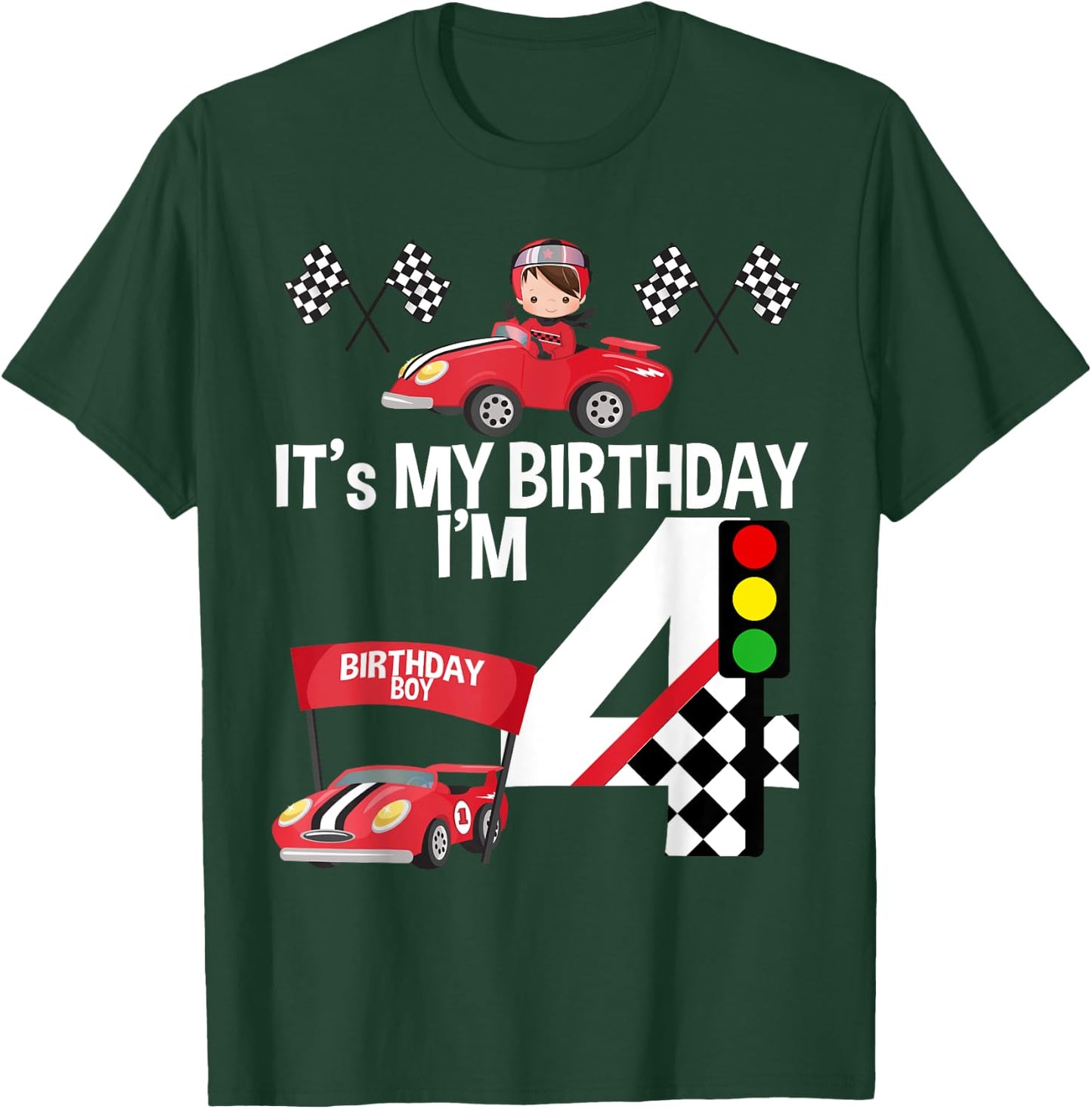 It's My 4th Birthday Race Car Theme Birthday 4 Yrs Old Shirt T-Shirt - T-Shirt | Forest