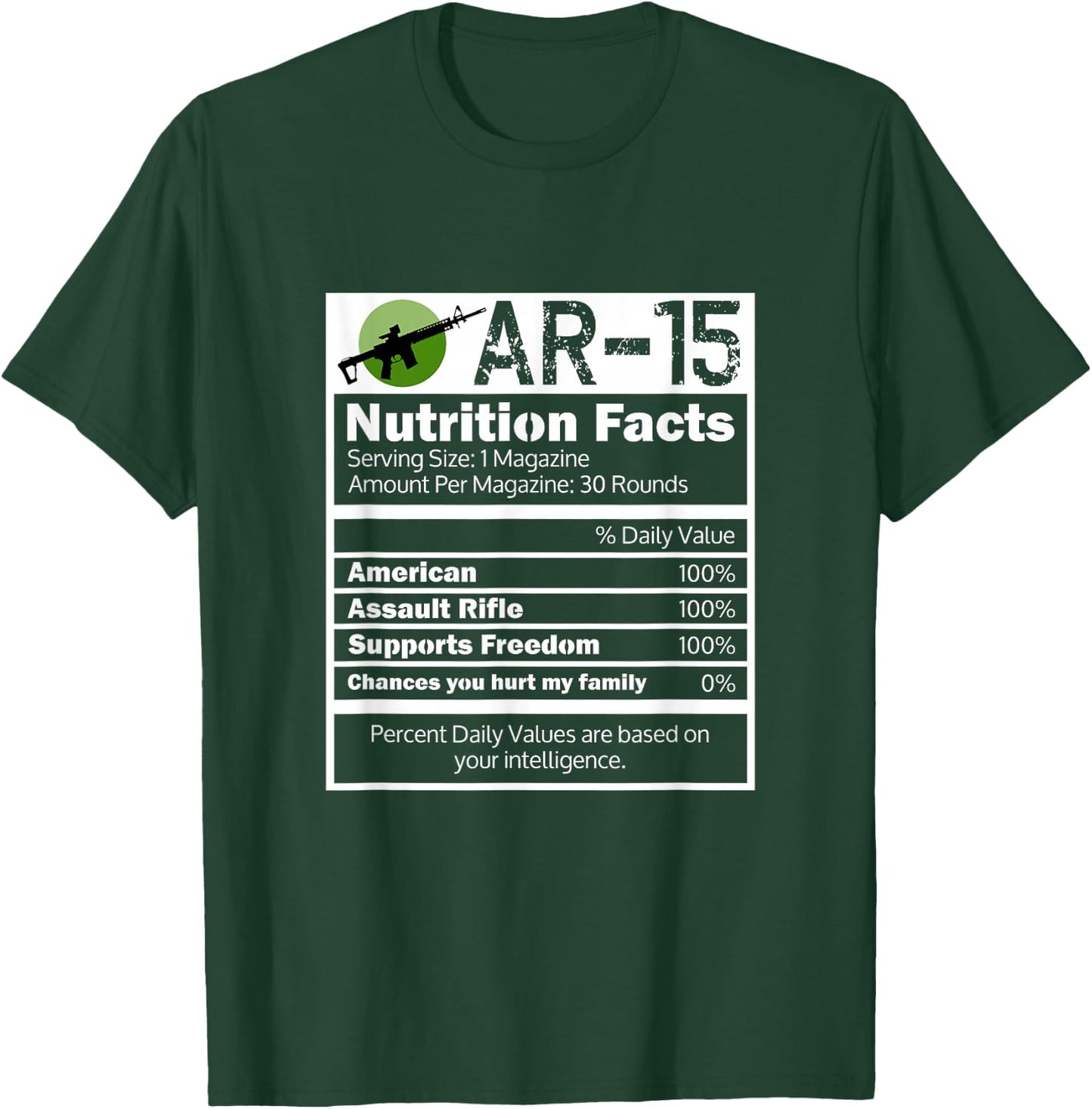 Assault Rifle AR 15 Gun Nutrition Facts Funny Gift T-Shirt - T-Shirt | Forest