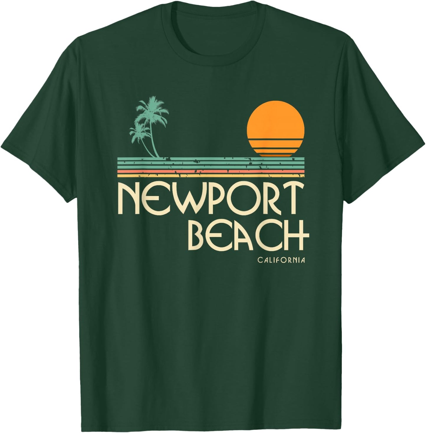 Vintage Newport Beach California Sunset Palm Trees T-Shirt - T-Shirt | Forest