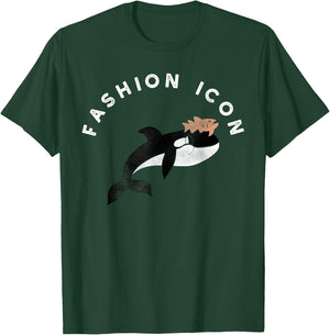 Fashion Icon Orca Whale Wearing Dead Salmon on Head T-Shirt - T-Shirt | Forest