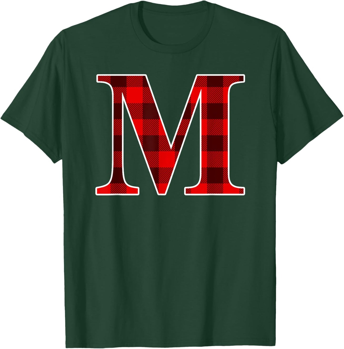 Buffalo Plaid Monogram Letter M Matching Holiday T-Shirt - T-Shirt | Forest
