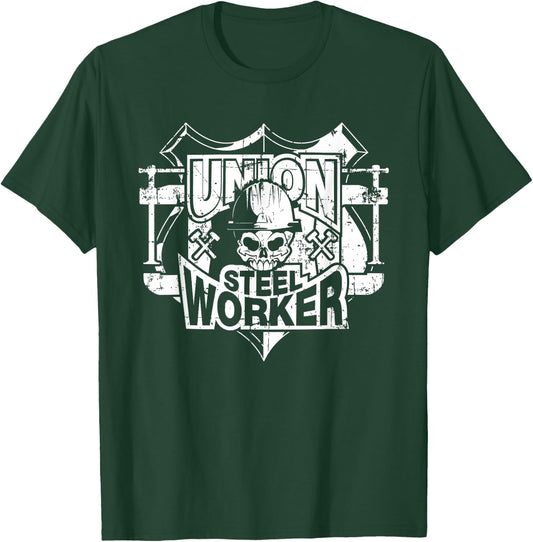 Tough Proud Union Steel Worker Skull T-Shirt - T-Shirt | Forest