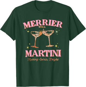 Funny Merrier with a Martini Bachelorette Merry Christmas T-Shirt - T-Shirt | Forest