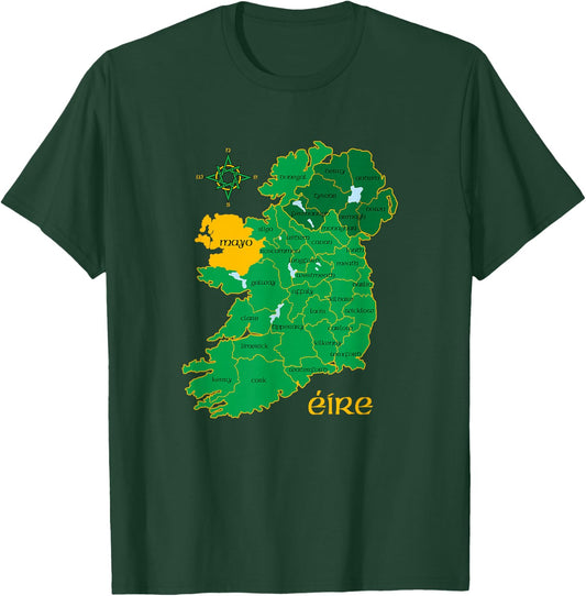 Mayo Ireland T Shirt Irish County Map Eire Irish Travel T-Shirt - T-Shirt | Forest