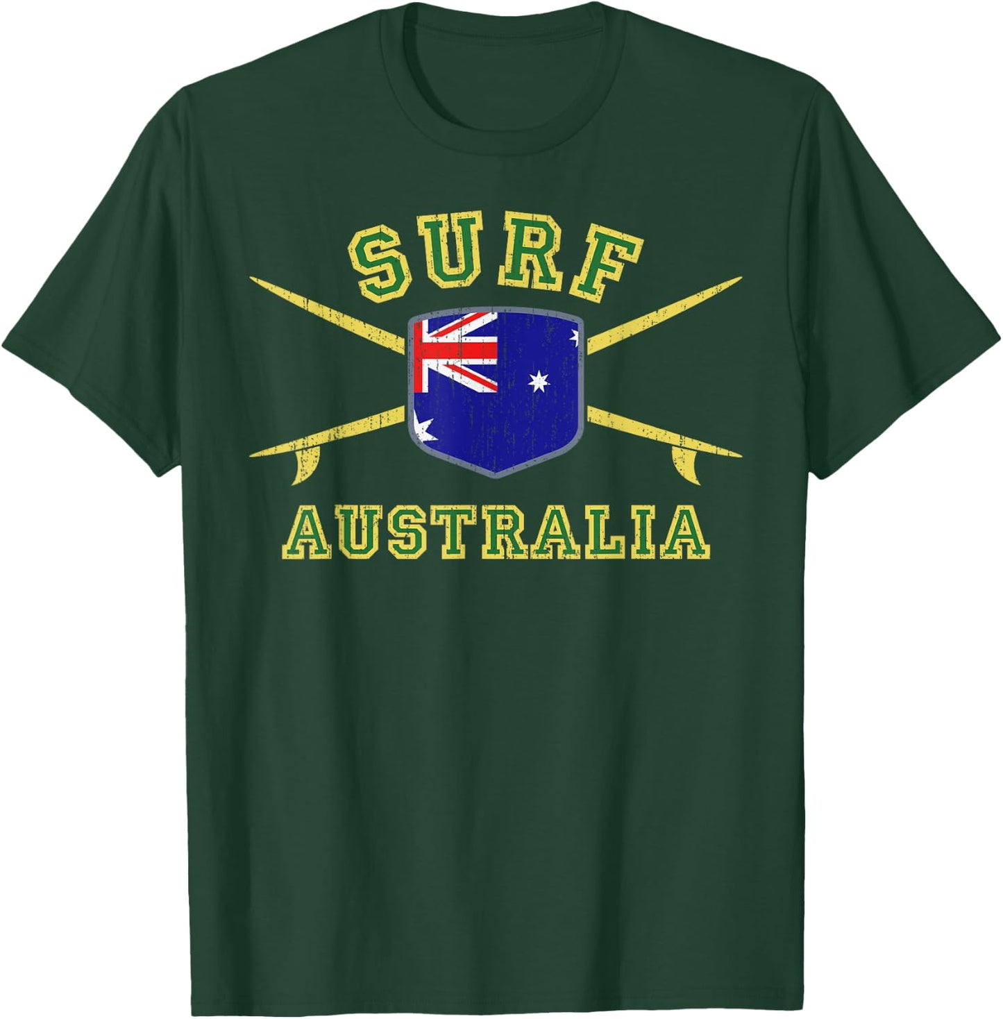 Surf Australia | Vintage Surfboards Aussie Flag Surfing T-Shirt - T-Shirt | Forest