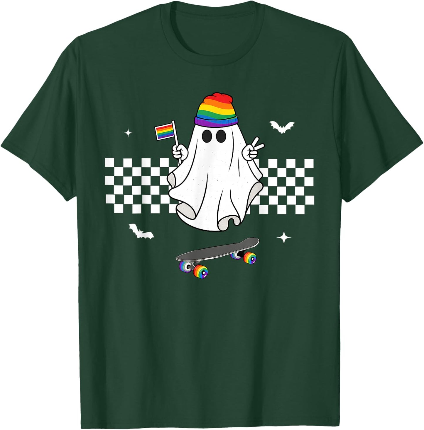 Gay Ghost Skateboard Rainbow Flag LGBT Pride Men Women T-Shirt - T-Shirt | Forest