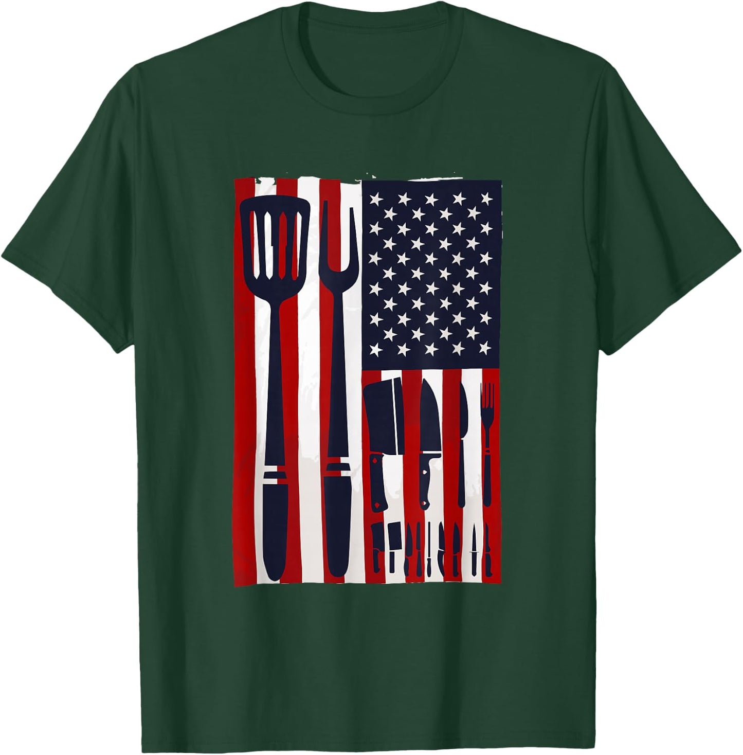 Chef Knives USA Flag Patriotic Cook America Cooking Knife T-Shirt - T-Shirt | Forest