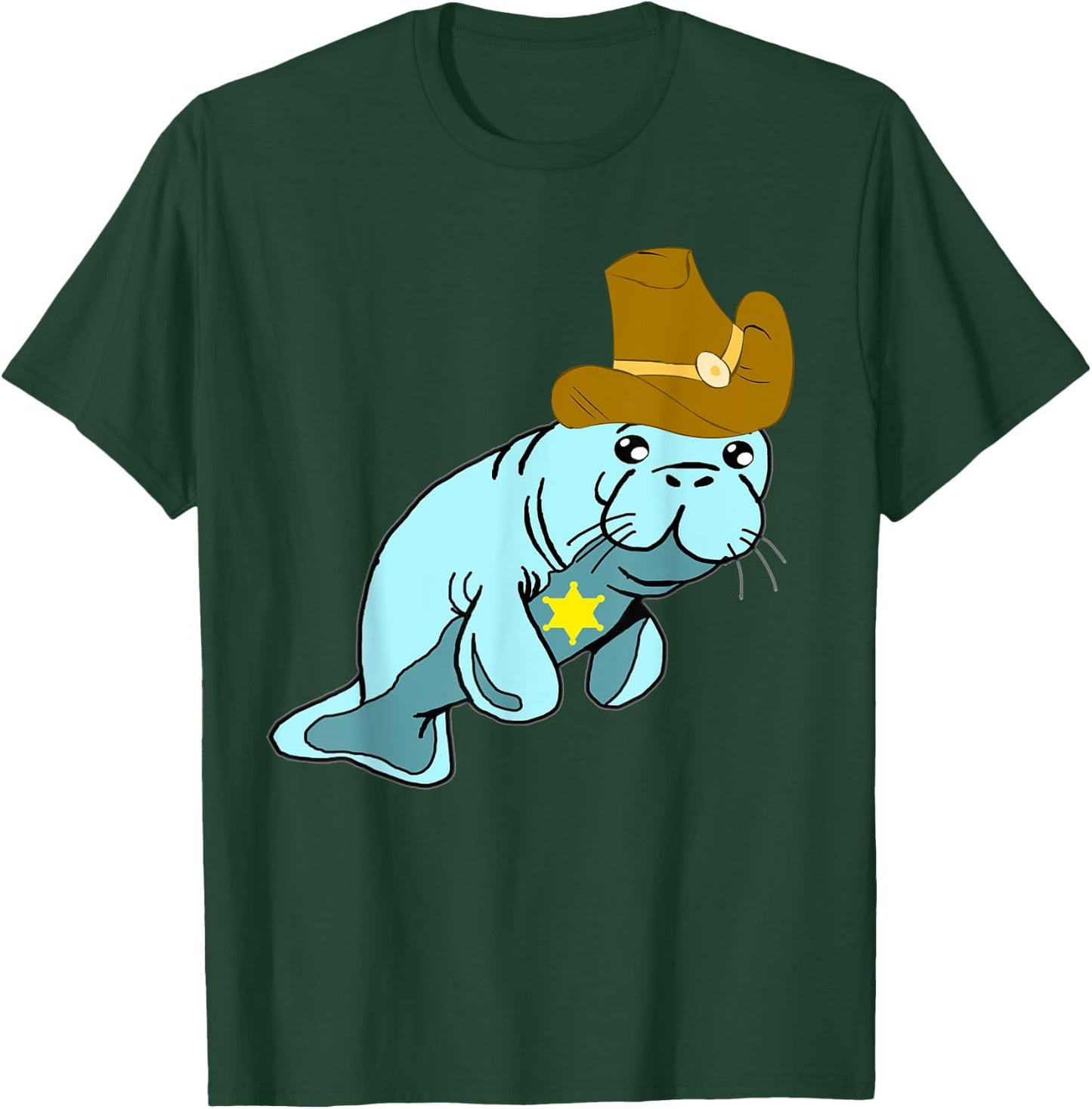 Cowboy Manatee Floaty Dugong Sea Cows Sheriff Rancher T-Shirt - T-Shirt | Forest