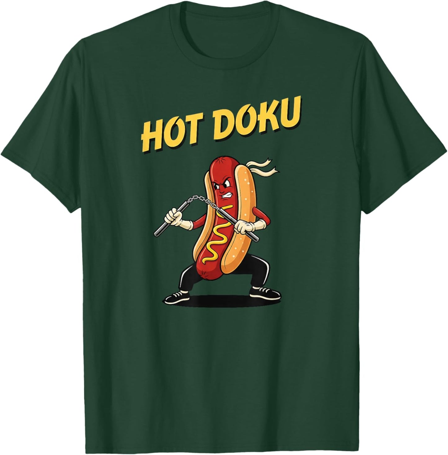 Hot Dog Martial Arts Fighter Nunchaku Wiener Funny Artwork T-Shirt - T-Shirt | Forest